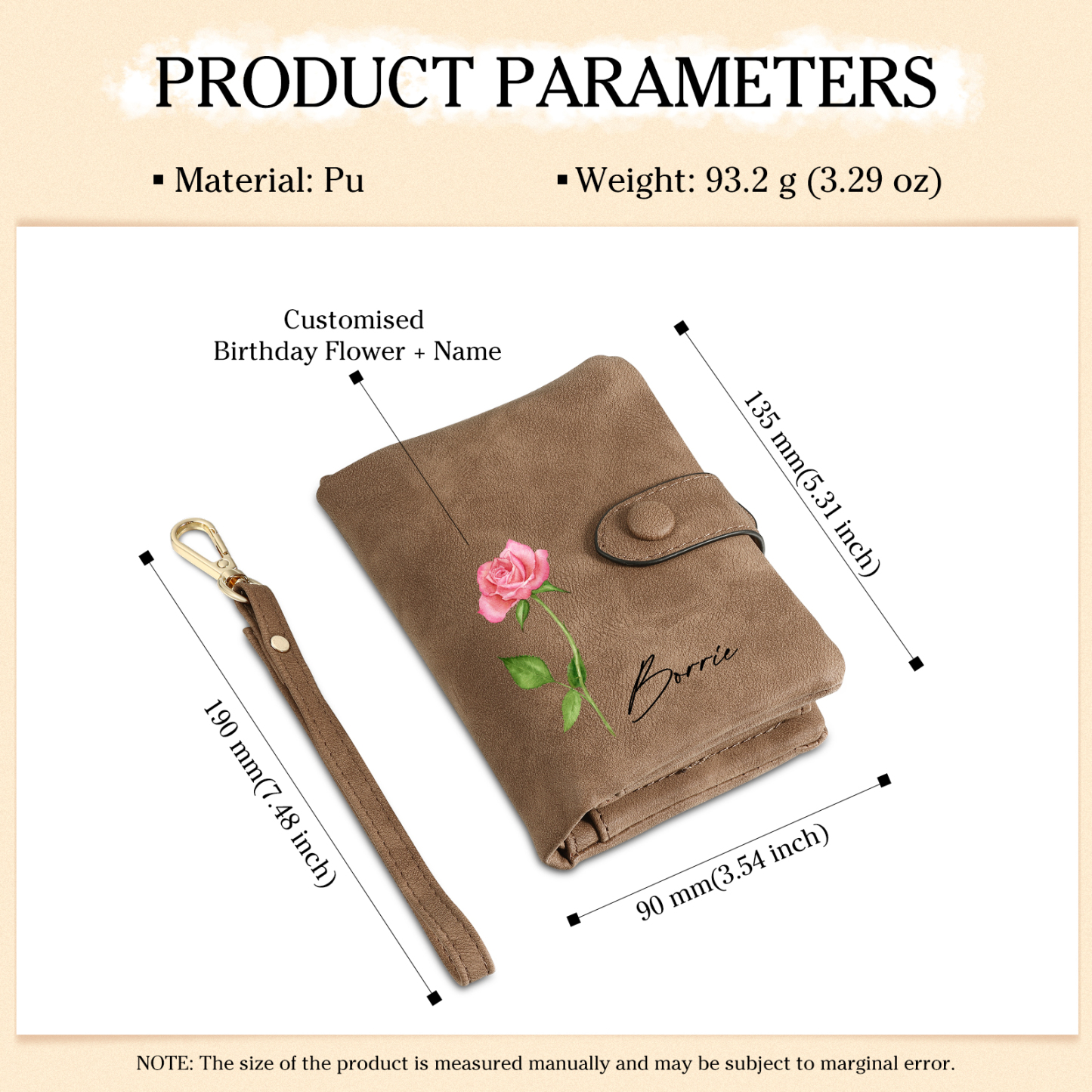 Damen Personalisierter Name & Geburtsblume PU Leder Geldbörse