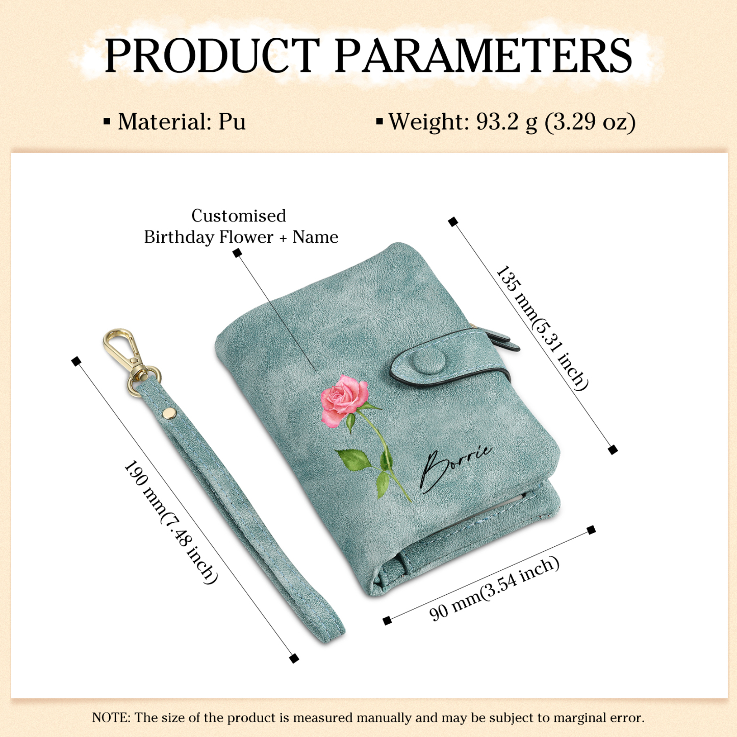Damen Personalisierter Name & Geburtsblume PU Leder Geldbörse