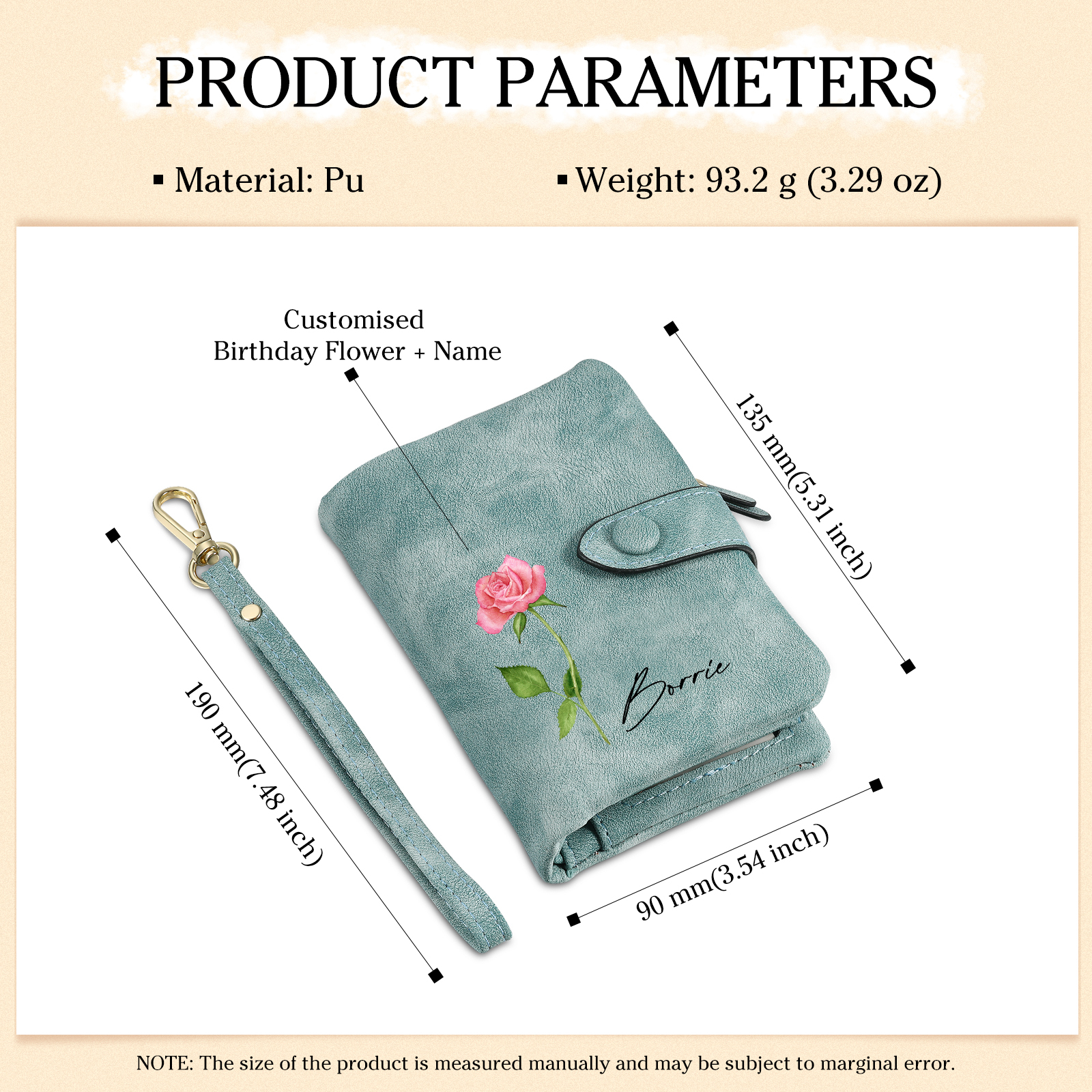 Damen Personalisierter Name & Geburtsblume PU Leder Geldbörse