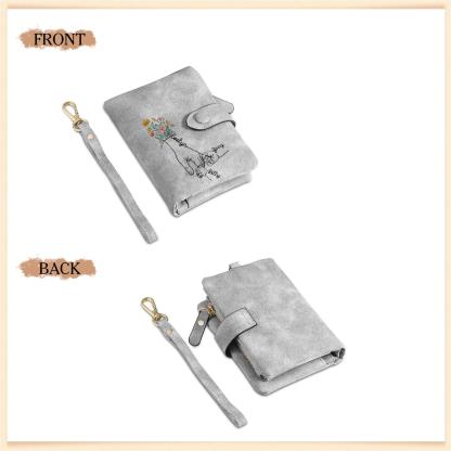 Damen Personalisierte 2-7 Namen Blume Hand PU Leder Geldbörse