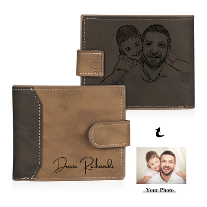 Herren Personalisiertes Foto & Text Leder Geldbörse in Braun/ Dunkelgr