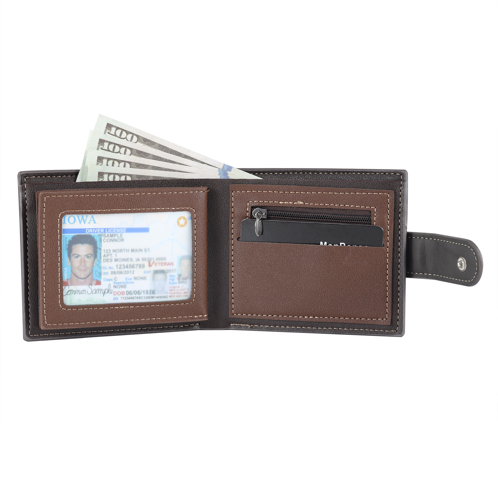 Herren Personalisiertes Foto & Text Leder Geldbörse in Braun/ Dunkelgrau-Geschenk für Papa Vater