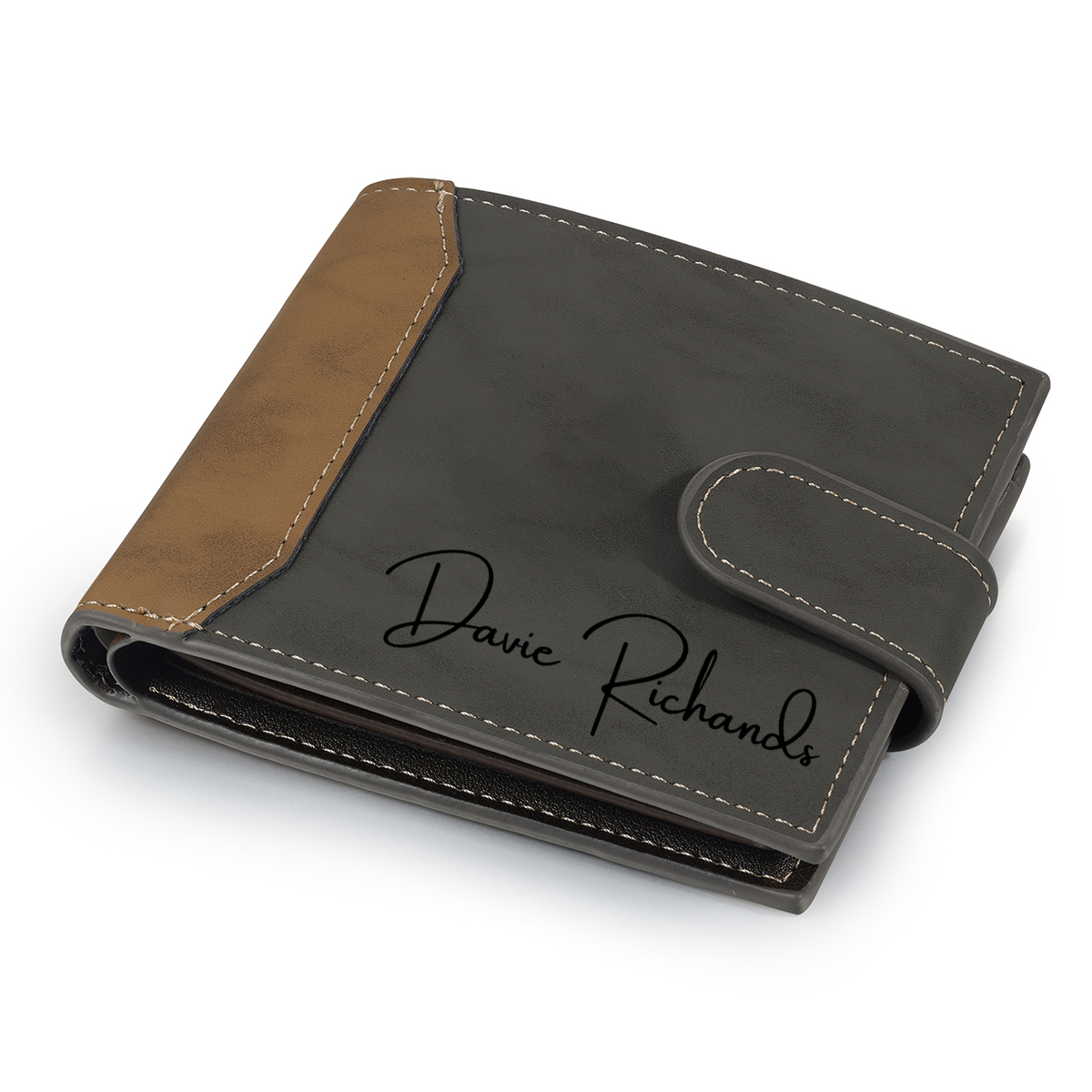 Herren Personalisiertes Foto & Text Leder Geldbörse in Braun/ Dunkelgrau-Geschenk für Papa Vater