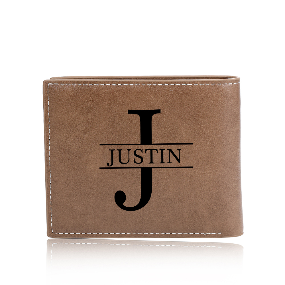 Personalisiertes 1 Foto & 1 Name & Buchstabe PU Leder Herren Geldbörse – Geschenk für Vater