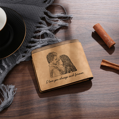 Herren Personalisierte 2 Fotos & 2 Texte & 1 Name Leder Braun Geldbörse für Paar