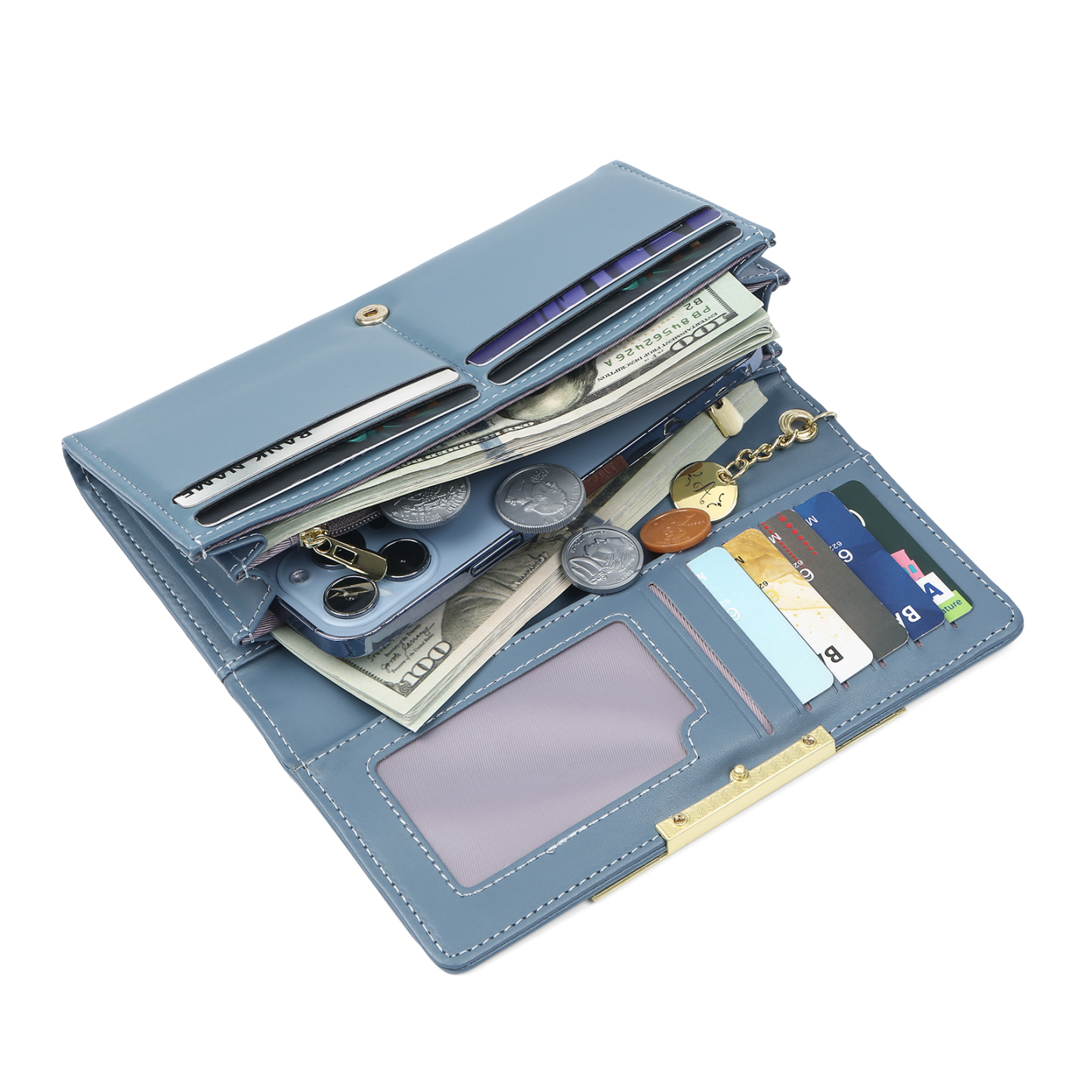 Personalisierte Foto & Name & Buchstabe PU Leder Herren Geldbörse & Foto & Buchstabe Blaue Damen Geldbörse & 2 Buchstaben & Datum Paar-Schlüsselanhänger & Geschenkkarte Geschenkbox Set für Paar
