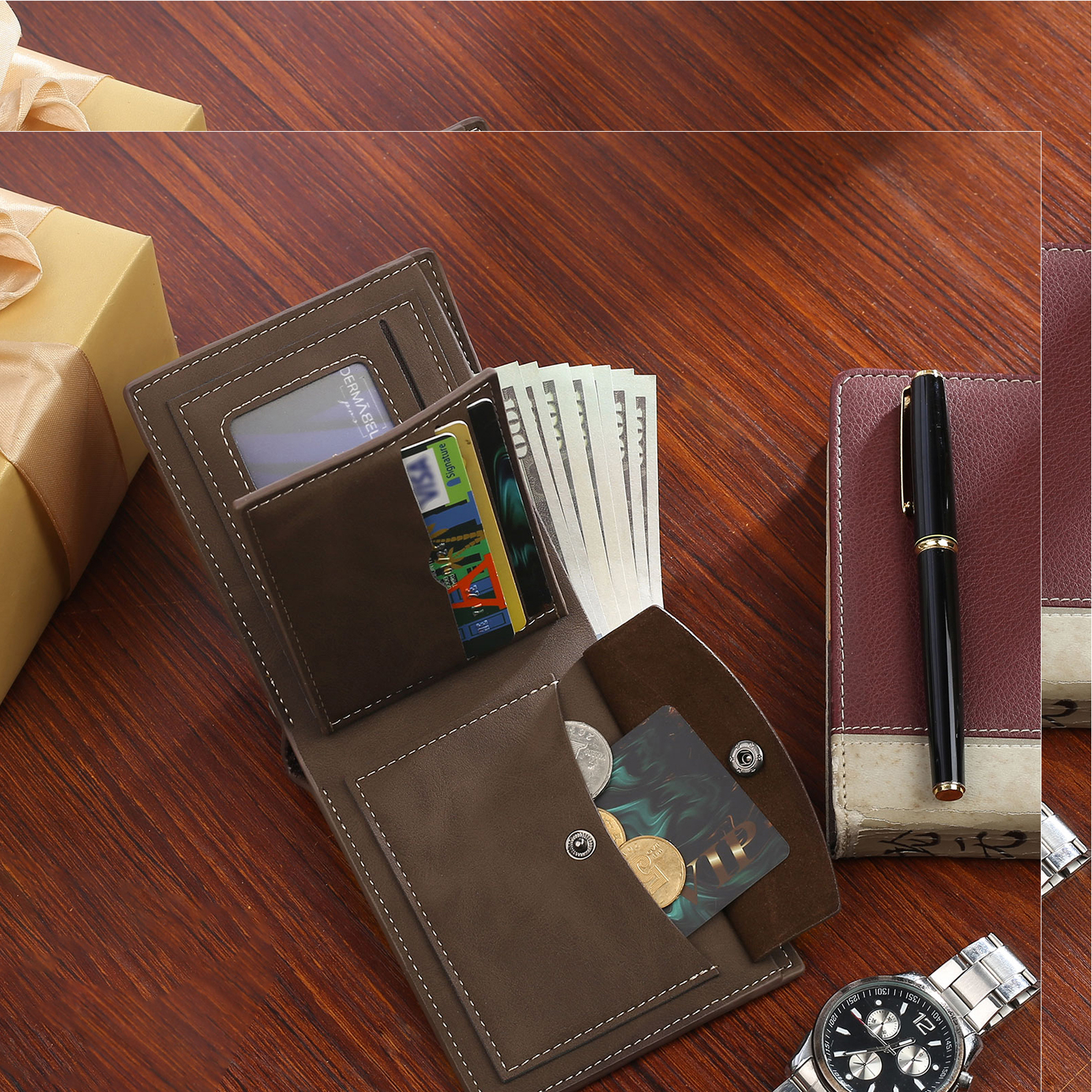 Personalisiertes Foto & Text Leder Geldbörse für Paare