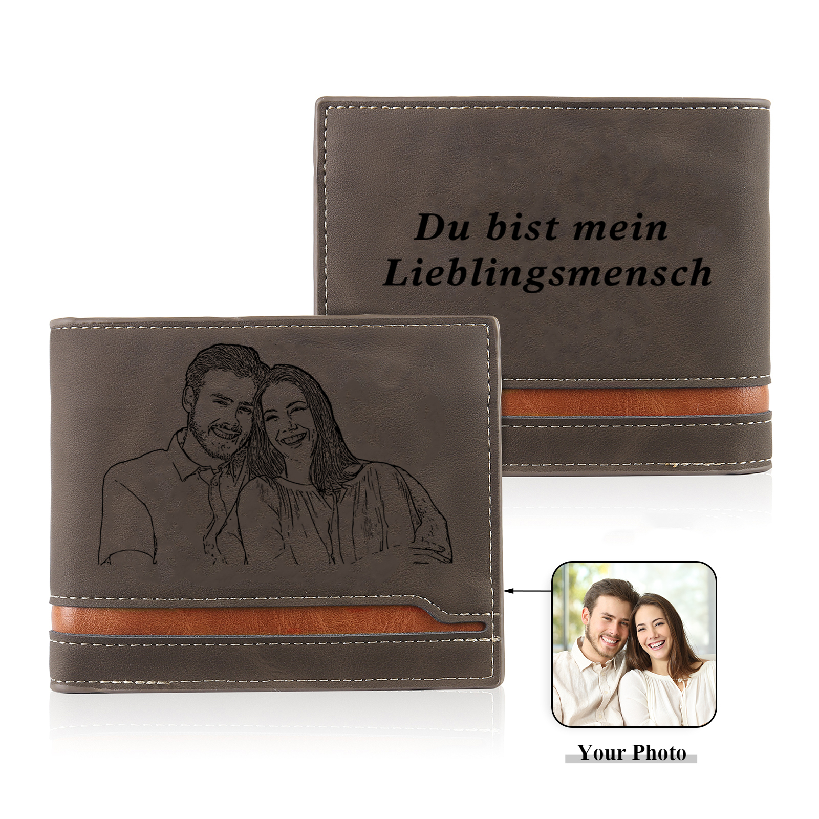 Personalisiertes Foto & Text Leder Geldbörse für Paare