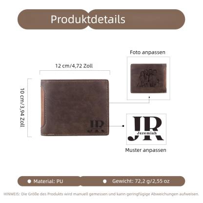 Personalisierte Herren-Geldbörse aus Leder mit eigenem Foto – Dunkelbraun/Dunkelgrau, 10 Muster zur Auswahl