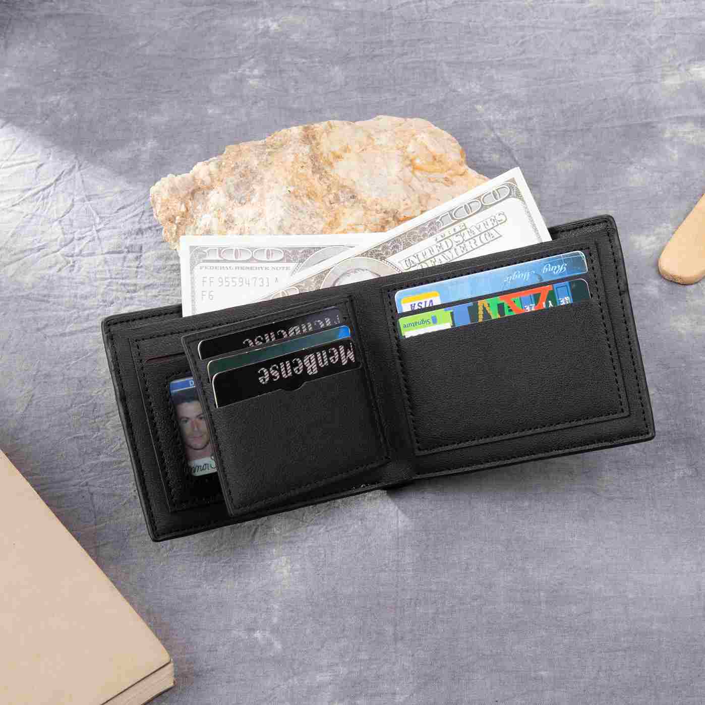 Personalisierte Herren-Geldbörse aus Leder mit eigenem Foto – Dunkelbraun/Dunkelgrau, 10 Muster zur Auswahl