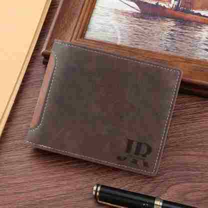 Personalisierte Herren-Geldbörse aus Leder mit eigenem Foto – Dunkelbraun/Dunkelgrau, 10 Muster zur Auswahl