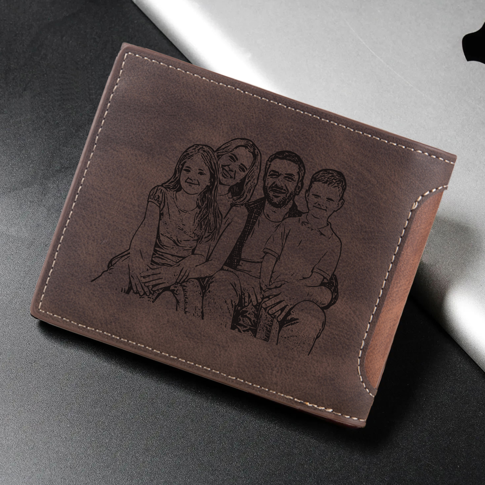 Personalisierte Herren-Geldbörse aus Leder mit eigenem Foto – Dunkelbraun/Dunkelgrau, 10 Muster zur Auswahl