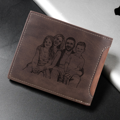 Herren Personalisiertes 1 Foto Leder Dunkelbraun/ Dunkelgrau Geldbörse – 10 Muster zur Auswahl
