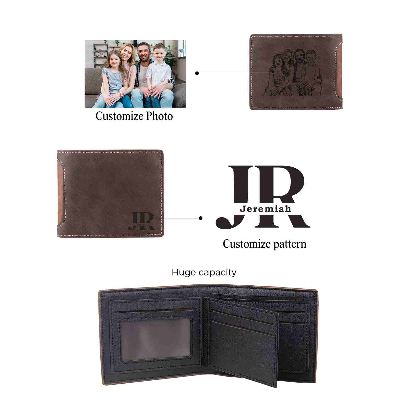 Personalisierte Herren-Geldbörse aus Leder mit eigenem Foto – Dunkelbraun/Dunkelgrau, 10 Muster zur Auswahl