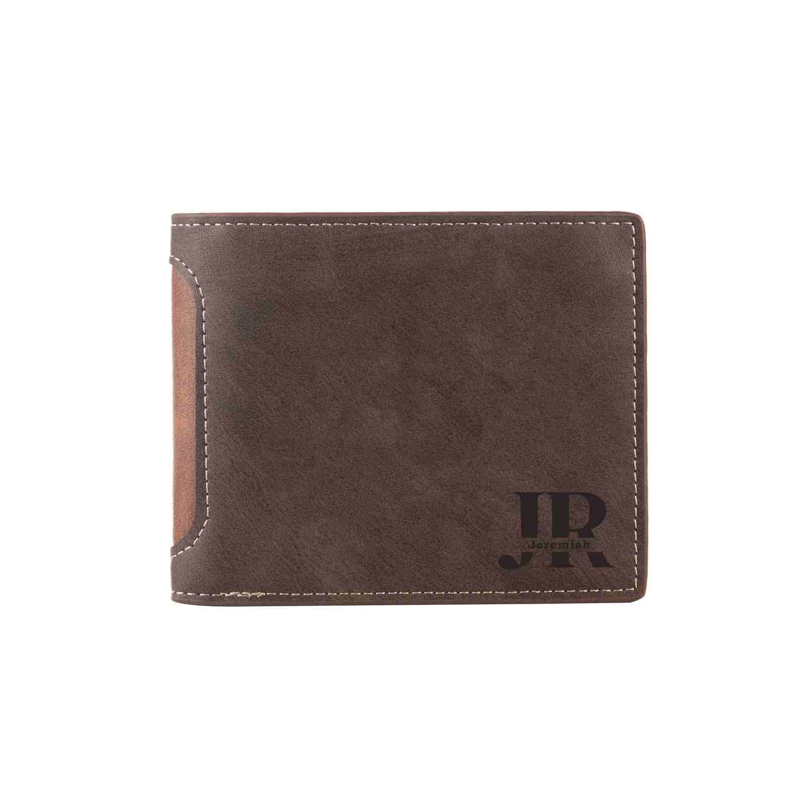 Herren Personalisiertes 1 Foto Leder Dunkelbraun/ Dunkelgrau Geldbörse – 10 Muster zur Auswahl