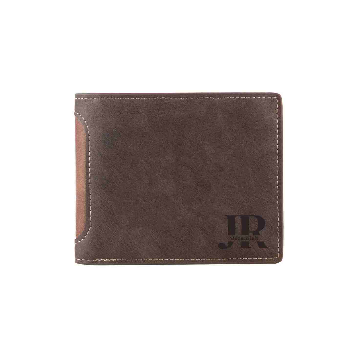 Herren Personalisiertes 1 Foto Leder Dunkelbraun/ Dunkelgrau Geldbörse – 10 Muster zur Auswahl