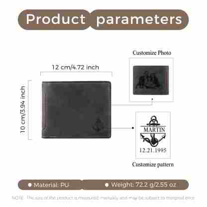 Personalisierte Herren-Geldbörse aus Leder mit eigenem Foto – Dunkelbraun/Dunkelgrau, 10 Muster zur Auswahl