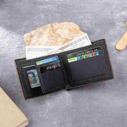 Personalisierte Herren-Geldbörse aus Leder mit eigenem Foto – Dunkelbraun/Dunkelgrau, 10 Muster zur Auswahl