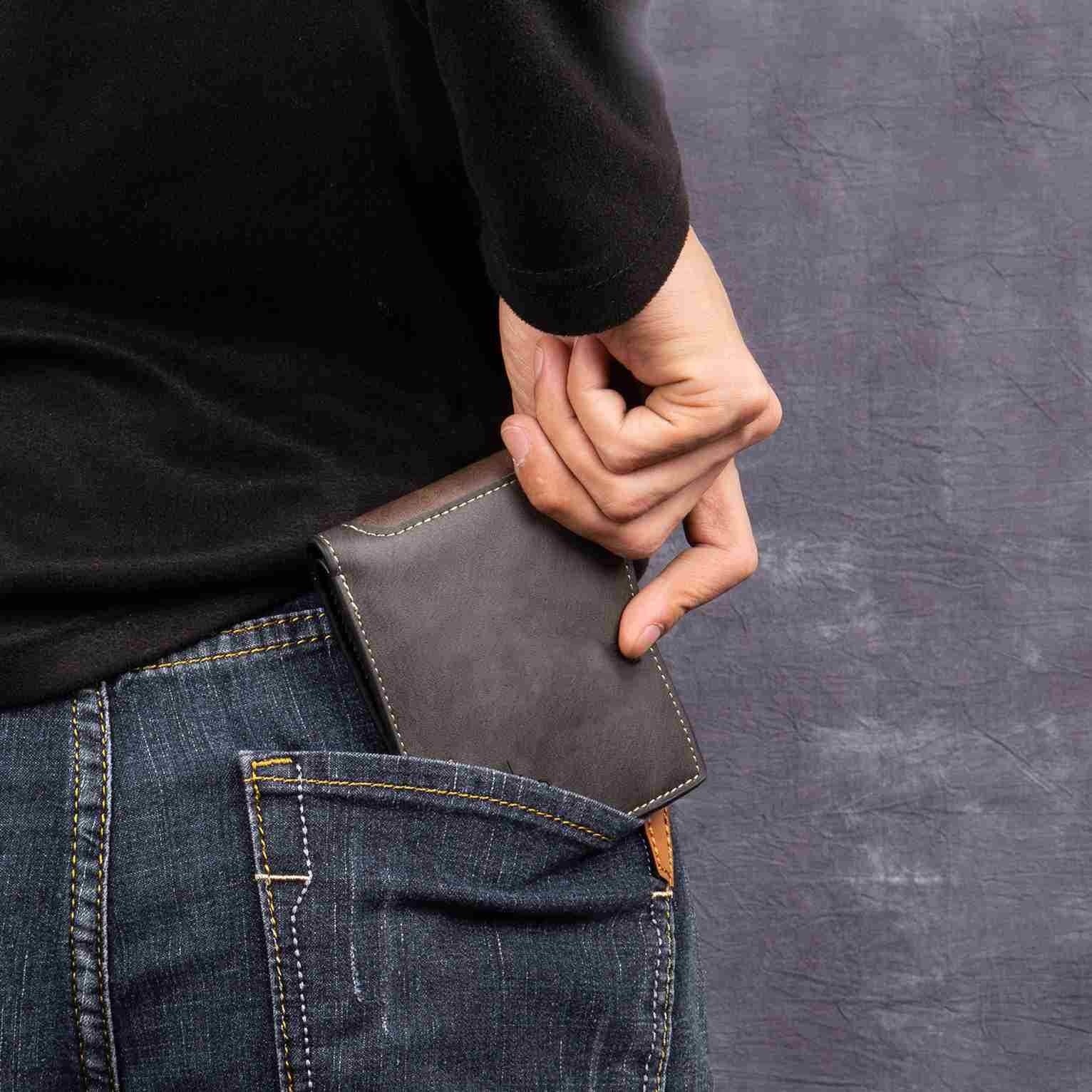 Personalisierte Herren-Geldbörse aus Leder mit eigenem Foto – Dunkelbraun/Dunkelgrau, 10 Muster zur Auswahl