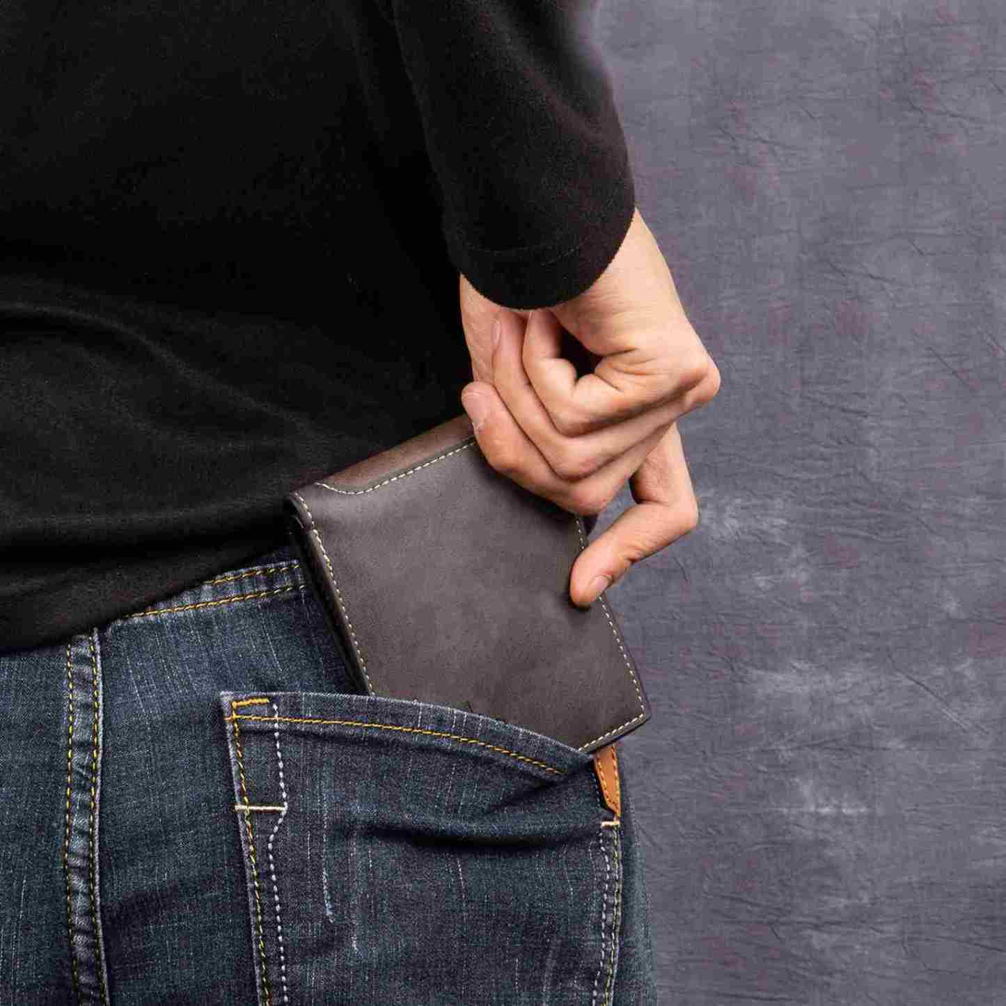 Personalisierte Herren-Geldbörse aus Leder mit eigenem Foto – Dunkelbraun/Dunkelgrau, 10 Muster zur Auswahl