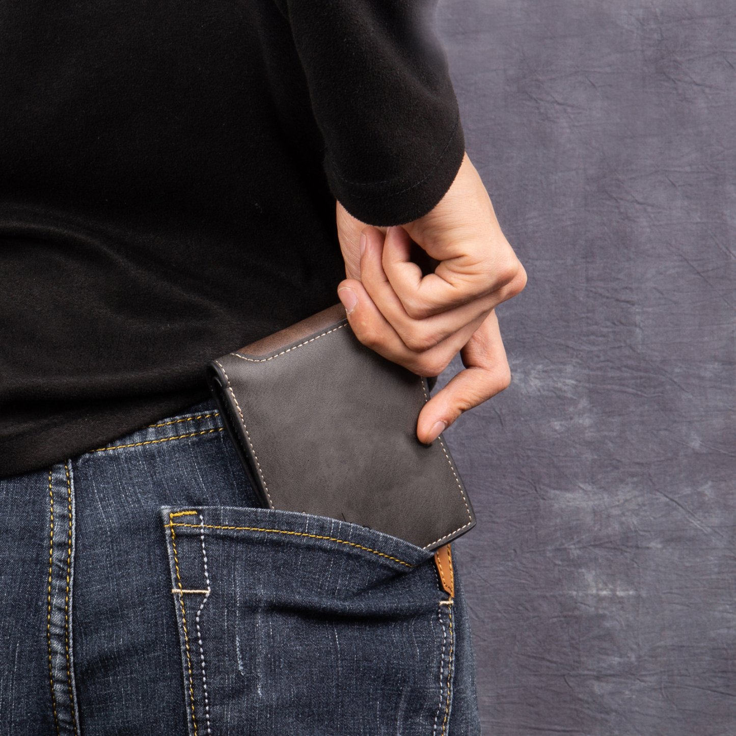 Herren Personalisiertes 1 Foto Leder Dunkelbraun/ Dunkelgrau Geldbörse – 10 Muster zur Auswahl
