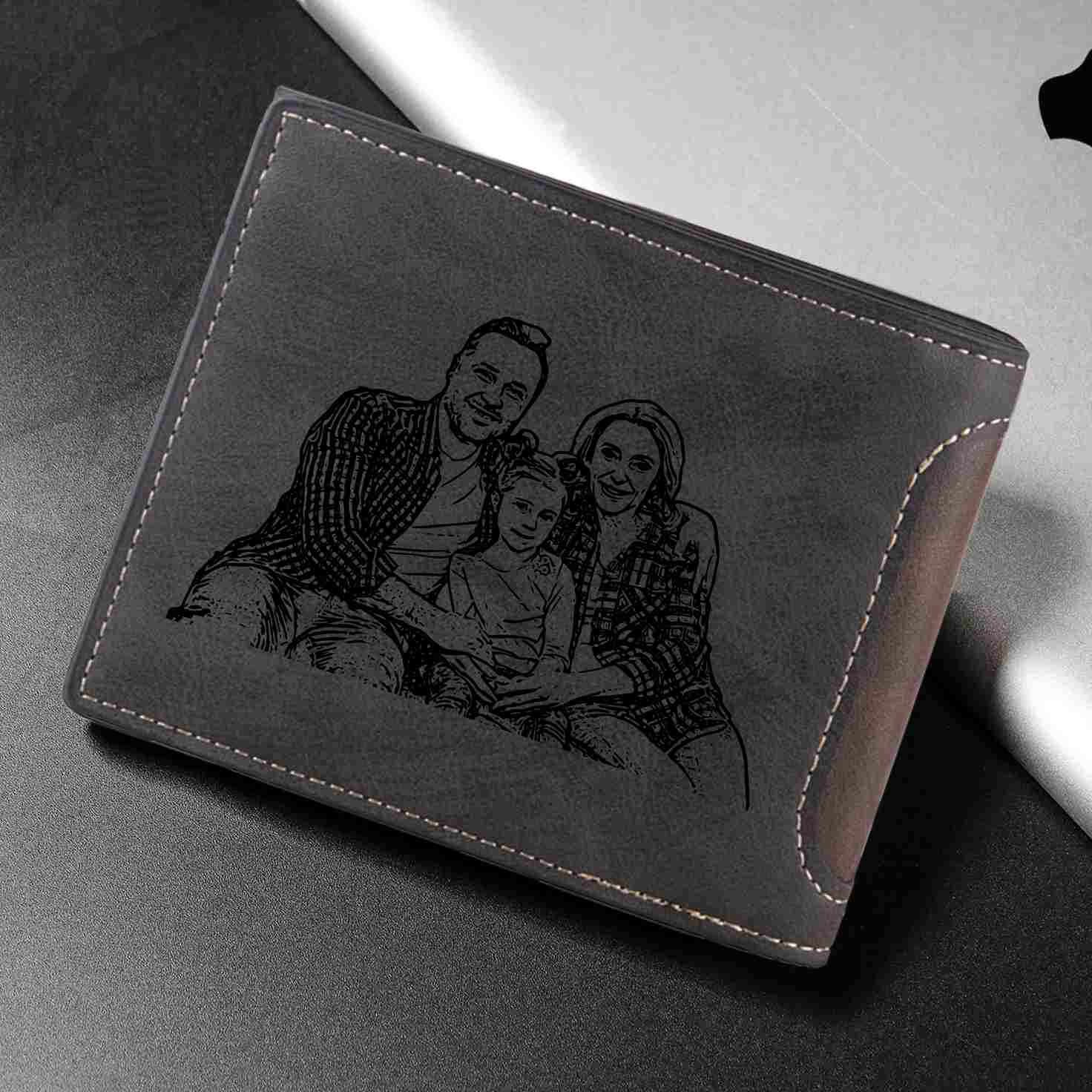 Personalisierte Herren-Geldbörse aus Leder mit eigenem Foto – Dunkelbraun/Dunkelgrau, 10 Muster zur Auswahl