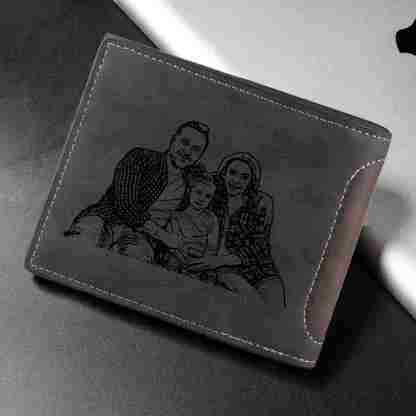 Personalisierte Herren-Geldbörse aus Leder mit eigenem Foto – Dunkelbraun/Dunkelgrau, 10 Muster zur Auswahl