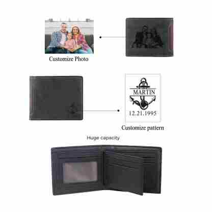 Personalisierte Herren-Geldbörse aus Leder mit eigenem Foto – Dunkelbraun/Dunkelgrau, 10 Muster zur Auswahl