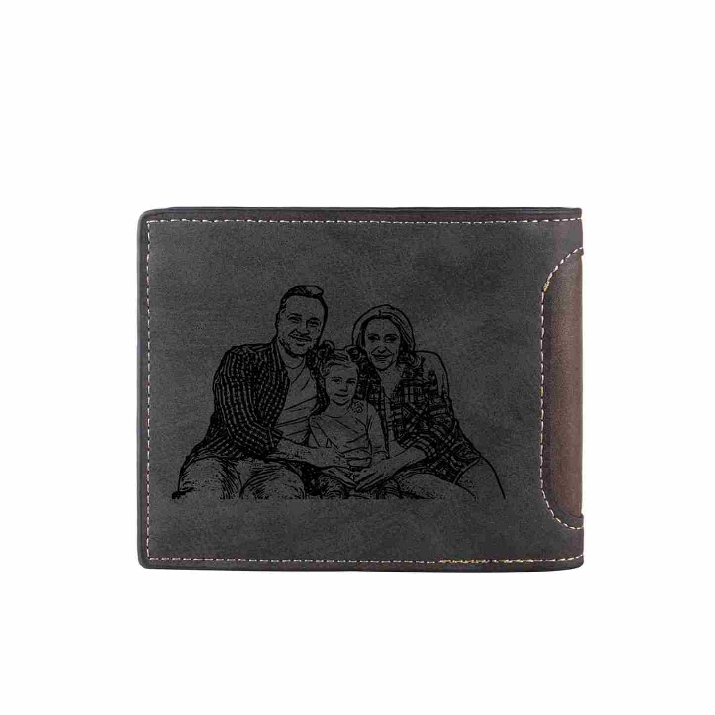 Personalisierte Herren-Geldbörse aus Leder mit eigenem Foto – Dunkelbraun/Dunkelgrau, 10 Muster zur Auswahl