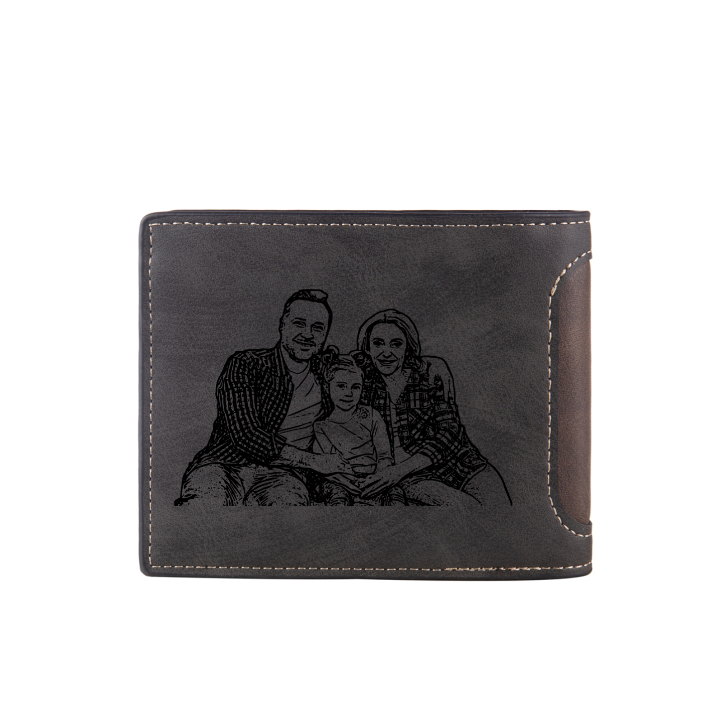 Herren Personalisiertes 1 Foto Leder Dunkelbraun/ Dunkelgrau Geldbörse – 10 Muster zur Auswahl
