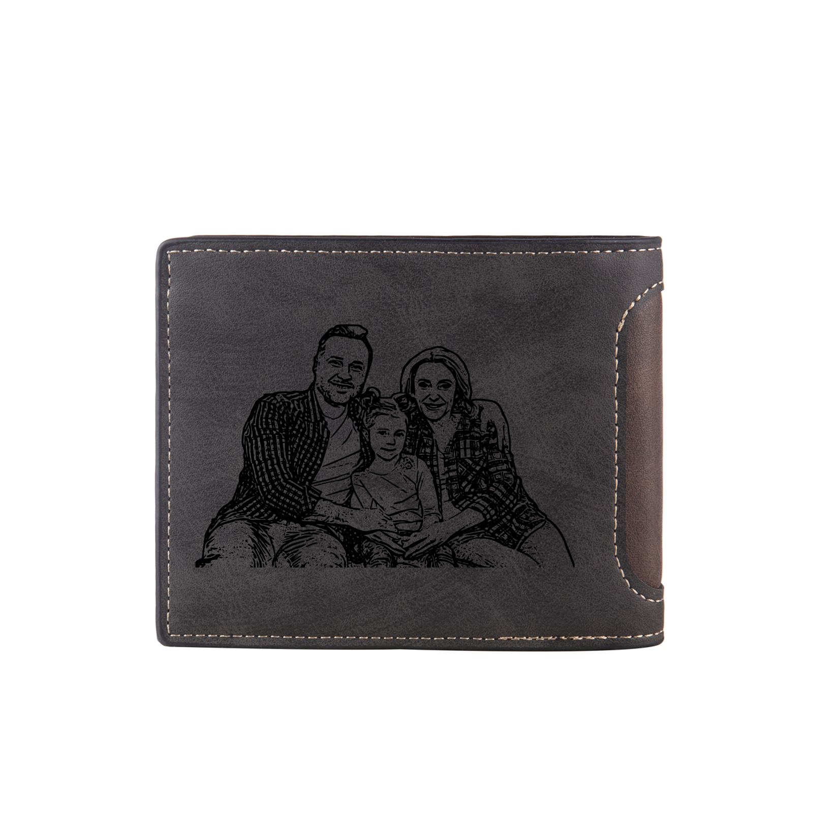 Herren Personalisiertes 1 Foto Leder Dunkelbraun/ Dunkelgrau Geldbörse – 10 Muster zur Auswahl