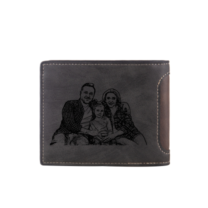 Herren Personalisiertes 1 Foto Leder Dunkelbraun/ Dunkelgrau Geldbörse – 10 Muster zur Auswahl