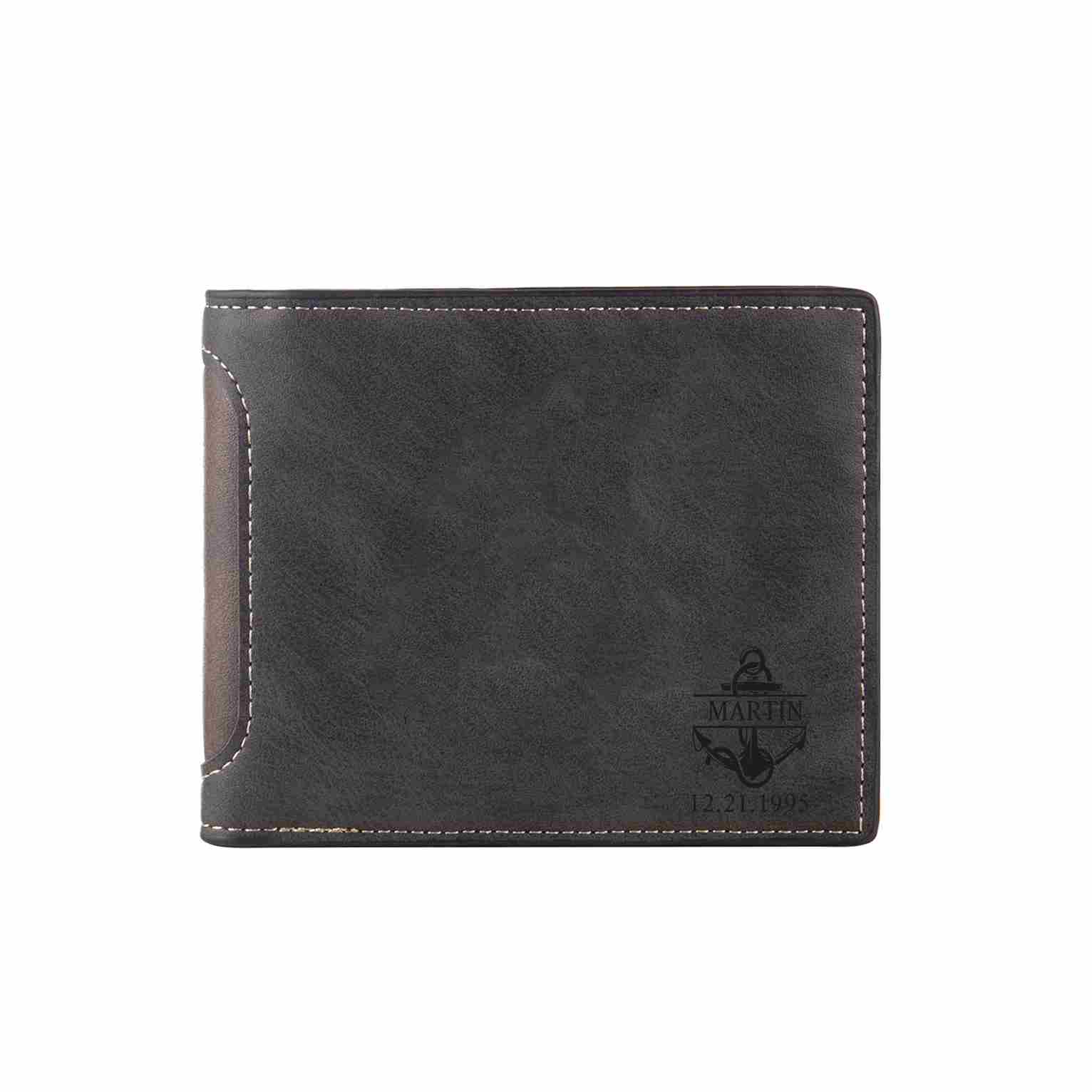 Personalisierte Herren-Geldbörse aus Leder mit eigenem Foto – Dunkelbraun/Dunkelgrau, 10 Muster zur Auswahl