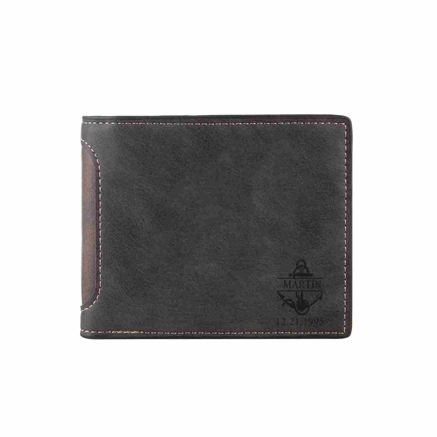 Personalisierte Herren-Geldbörse aus Leder mit eigenem Foto – Dunkelbraun/Dunkelgrau, 10 Muster zur Auswahl