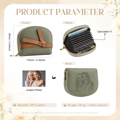Damen Personalisiertes 1 Foto PU Leder Portemonnaie in Grün/ Braun/ Rot/ Grau – individuelle Geldbörse mit Reißverschluss
