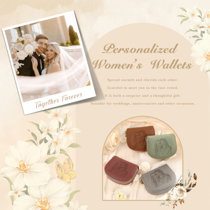 Damen Personalisiertes 1 Foto PU Leder Portemonnaie in Grün/ Braun/ Rot/ Grau – individuelle Geldbörse mit Reißverschluss
