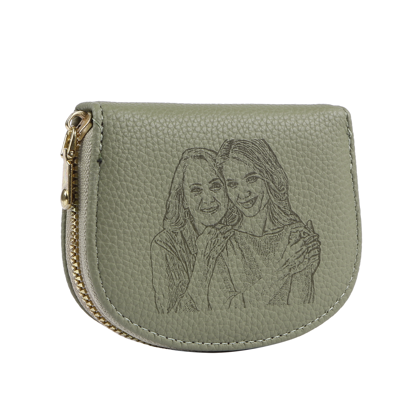 Damen Personalisiertes 1 Foto PU Leder Portemonnaie in Grün/ Braun/ Rot/ Grau – individuelle Geldbörse mit Reißverschluss