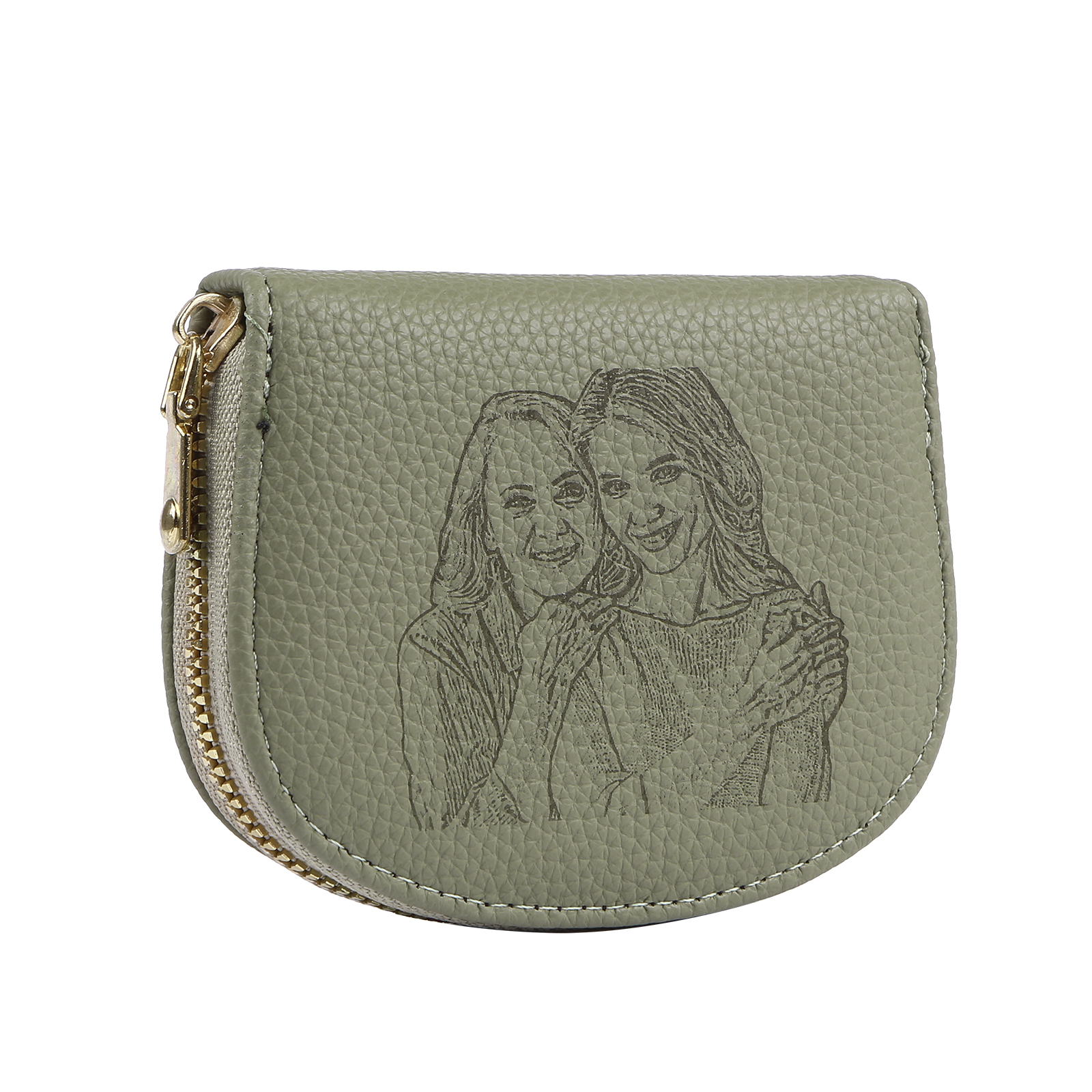 Damen Personalisiertes 1 Foto PU Leder Portemonnaie in Grün/ Braun/ Rot/ Grau – individuelle Geldbörse mit Reißverschluss