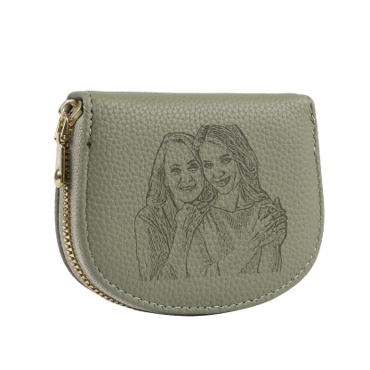 Damen Personalisiertes 1 Foto PU Leder Portemonnaie in Grün/ Braun/ Rot/ Grau – individuelle Geldbörse mit Reißverschluss