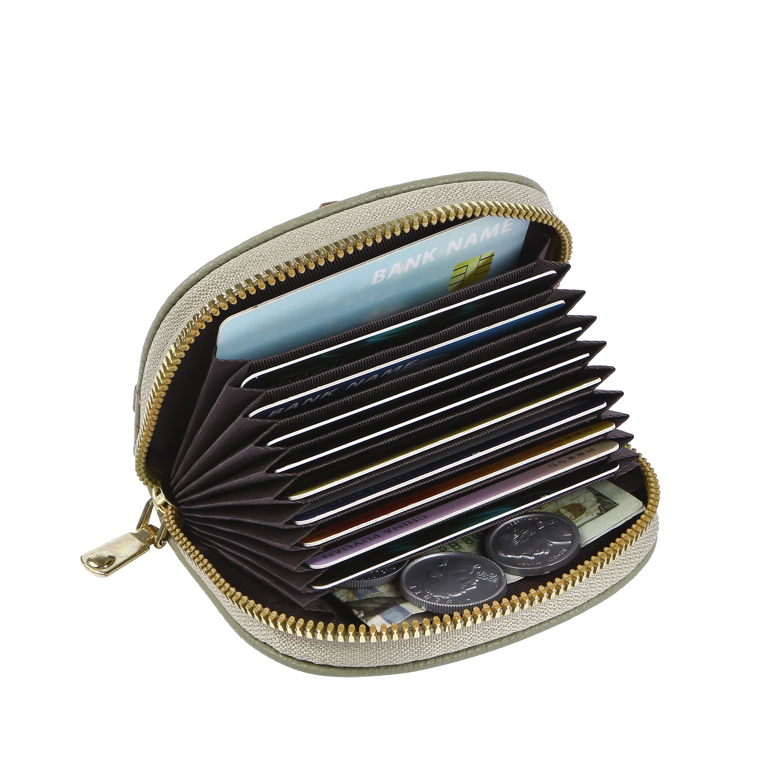 Damen Personalisiertes 1 Foto PU Leder Portemonnaie in Grün/ Braun/ Rot/ Grau – individuelle Geldbörse mit Reißverschluss