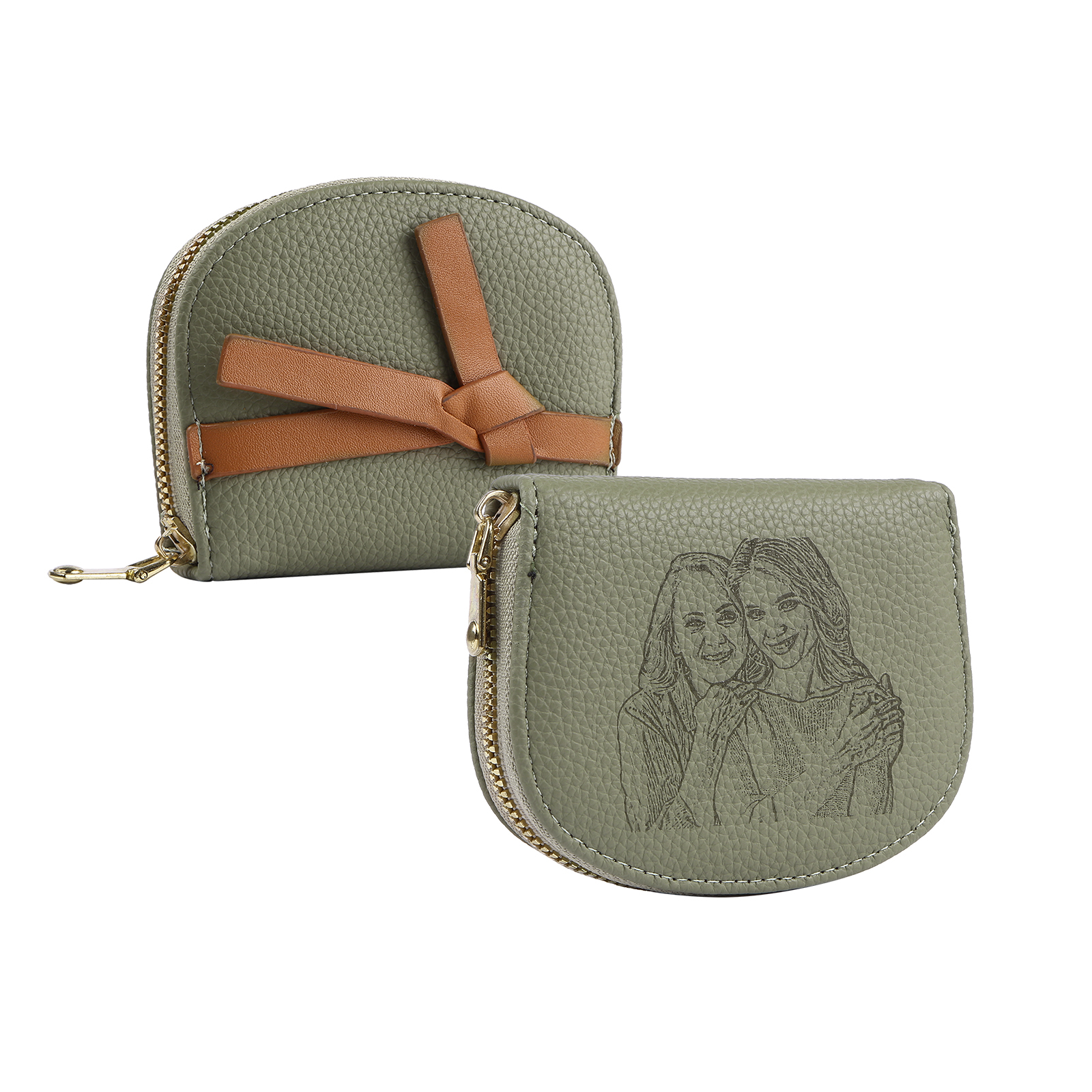 Damen Personalisiertes 1 Foto PU Leder Portemonnaie in Grün/ Braun/ Ro