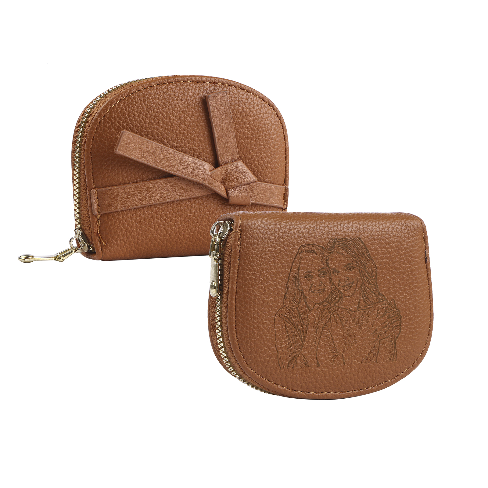 Damen Personalisiertes 1 Foto PU Leder Portemonnaie in Grün/ Braun/ Rot/ Grau – individuelle Geldbörse mit Reißverschluss