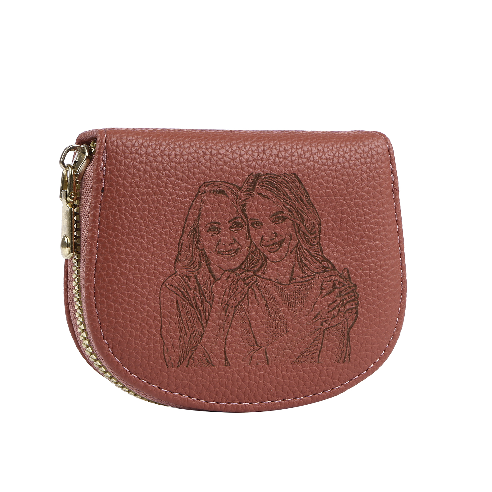 Damen Personalisiertes 1 Foto PU Leder Portemonnaie in Grün/ Braun/ Rot/ Grau – individuelle Geldbörse mit Reißverschluss