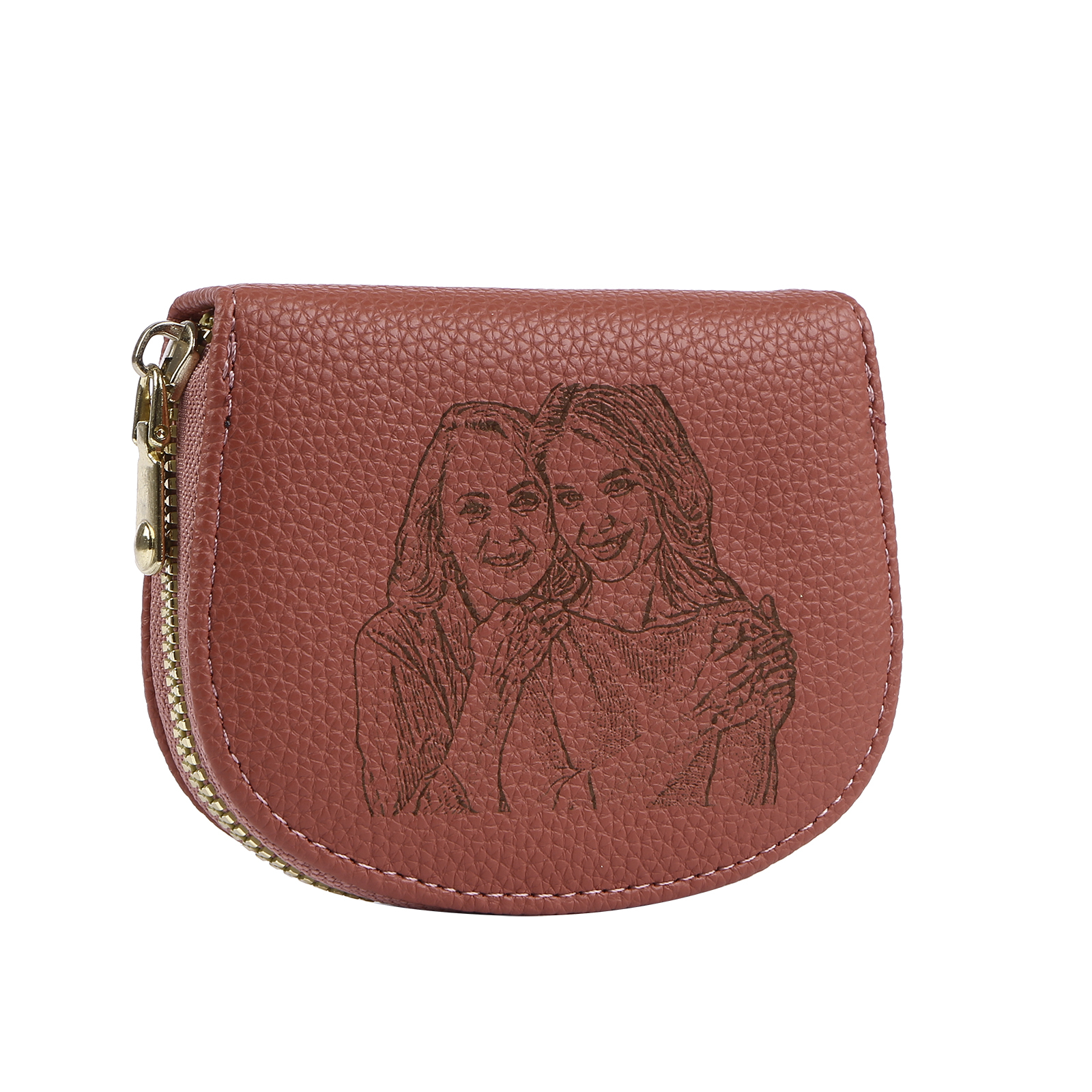 Damen Personalisiertes 1 Foto PU Leder Portemonnaie in Grün/ Braun/ Rot/ Grau – individuelle Geldbörse mit Reißverschluss