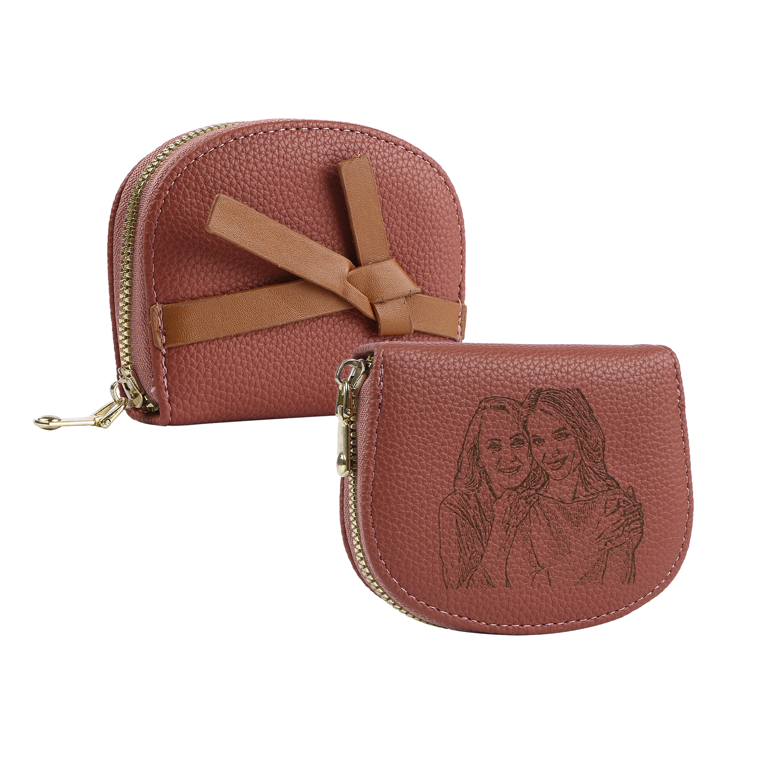 Damen Personalisiertes 1 Foto PU Leder Portemonnaie in Grün/ Braun/ Rot/ Grau – individuelle Geldbörse mit Reißverschluss