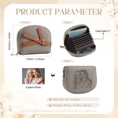 Damen Personalisiertes 1 Foto PU Leder Portemonnaie in Grün/ Braun/ Rot/ Grau – individuelle Geldbörse mit Reißverschluss