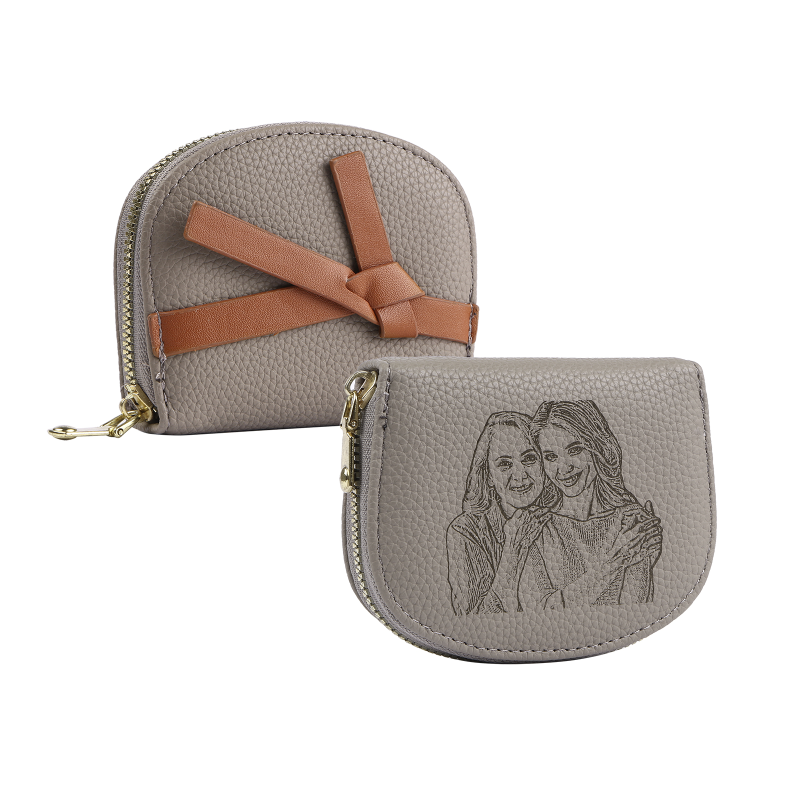 Damen Personalisiertes 1 Foto PU Leder Portemonnaie in Grün/ Braun/ Rot/ Grau – individuelle Geldbörse mit Reißverschluss