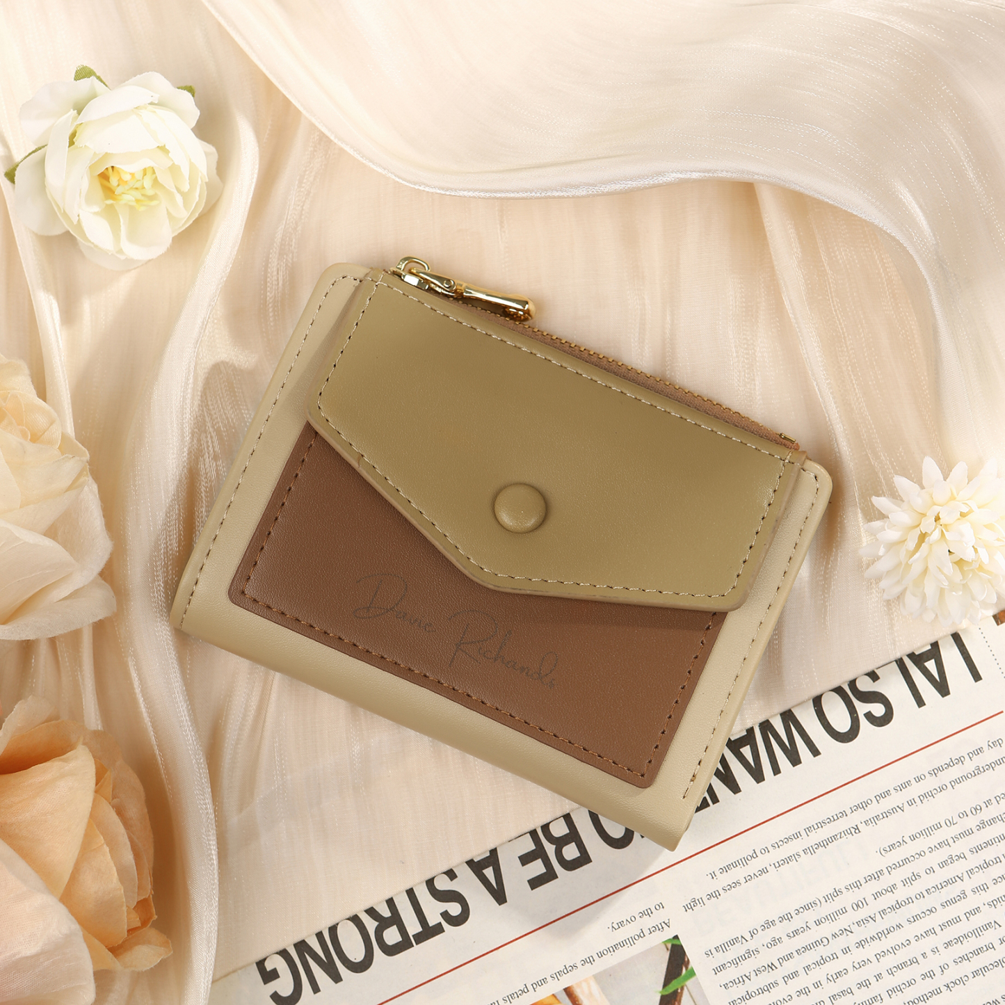 Damen Personalisierter 1 Name & Foto PU Leder Klapp-Portemonnaie Geldbörse mit Reißverschluss 