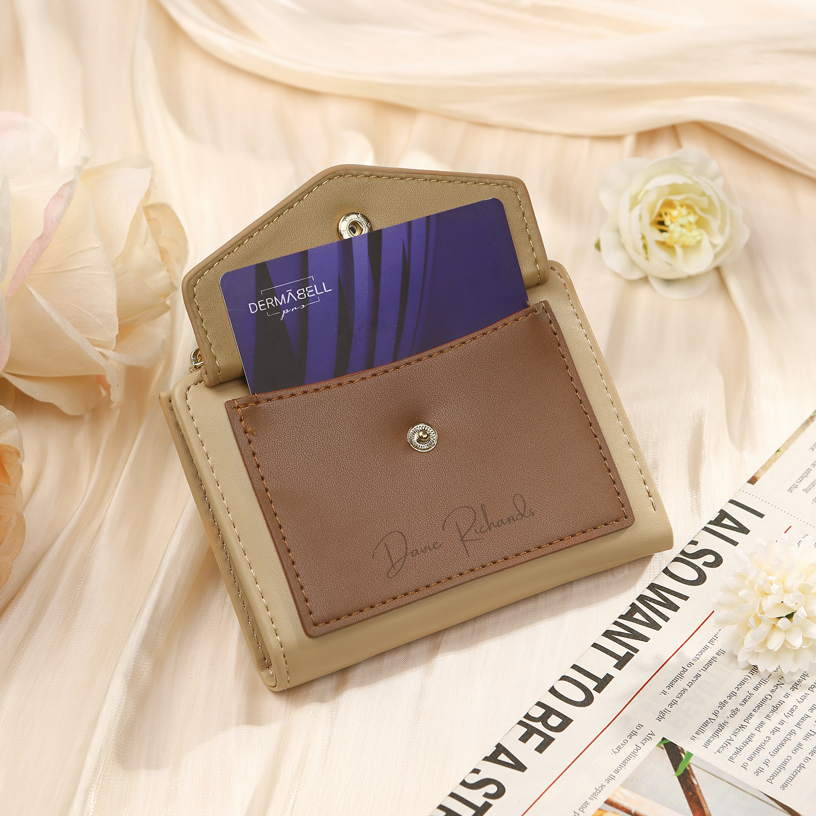 Damen Personalisierter 1 Name & Foto PU Leder Klapp-Portemonnaie Geldbörse mit Reißverschluss 