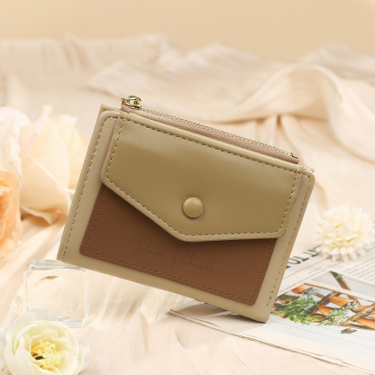 Damen Personalisierter 1 Name & Foto PU Leder Klapp-Portemonnaie Geldbörse mit Reißverschluss 